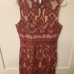 Maroon/Tan Lace Cocktail Dress